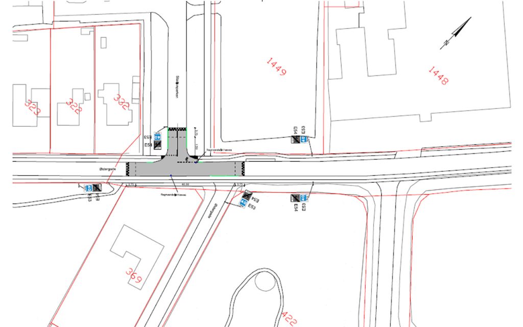 Tegning af T-krydset ved Østergade og Stadionparken - Illustration: Haderslev Kommune