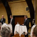 Fra venstre: direktør for forsvarsministeriets materiel- og indkøbsstyrelse Per Pugholm Olsen, Borgmester Mads Skau, Forsvarsminister Troels Lund Poulsen, Erhvervsminister Morten Bødskov, direktør i Erhvervsstyrelsen Katrine Winding - Foto: René Holm