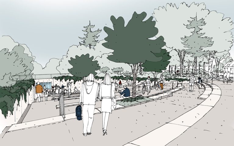 Et af tiltagene i projektet Næste Station er en trappe på den vestlige side af stationen, der skal være en indbydende ankomst til Vojens Station