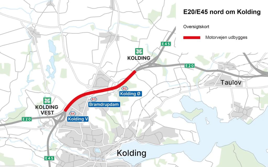 Motorvejsstrækningen der udvides ved Kolding - Illustration: Vejdirektoratet